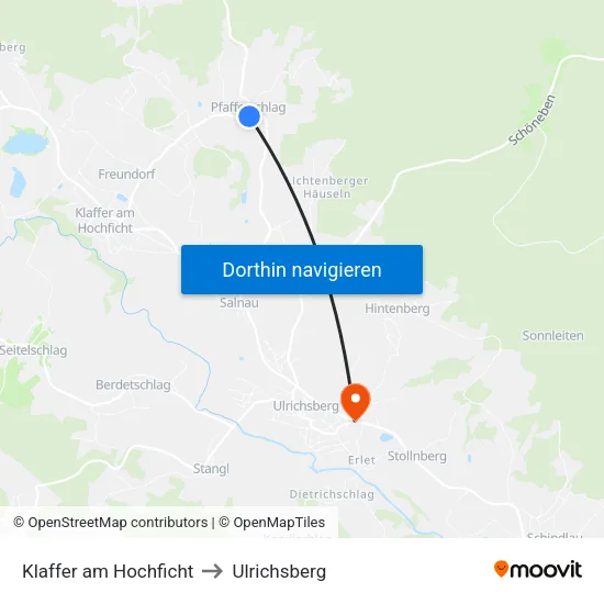 Klaffer am Hochficht to Ulrichsberg map
