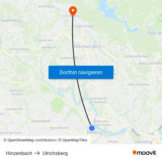 Hinzenbach to Ulrichsberg map