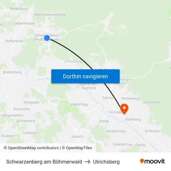 Schwarzenberg am Böhmerwald to Ulrichsberg map
