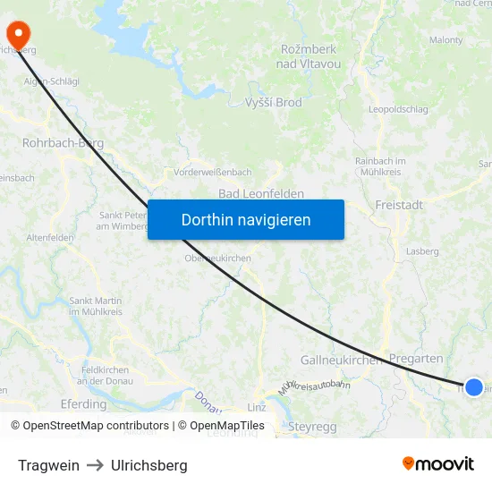 Tragwein to Ulrichsberg map