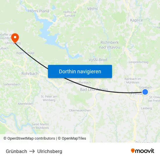 Grünbach to Ulrichsberg map