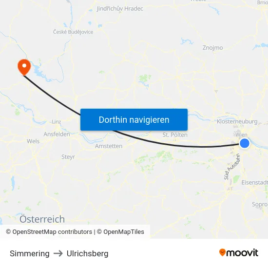 Simmering to Ulrichsberg map