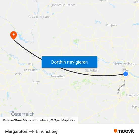 Margareten to Ulrichsberg map