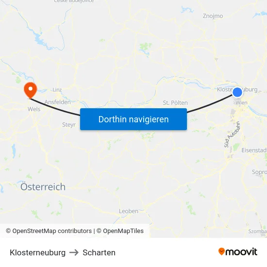 Klosterneuburg to Scharten map