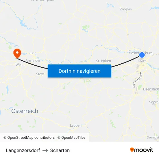 Langenzersdorf to Scharten map