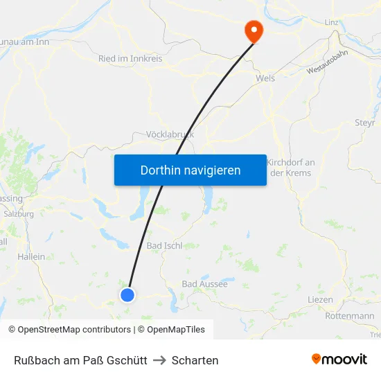 Rußbach am Paß Gschütt to Scharten map