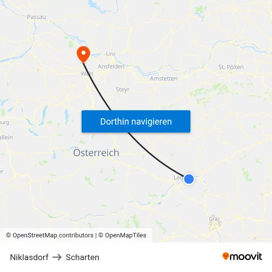 Niklasdorf to Scharten map