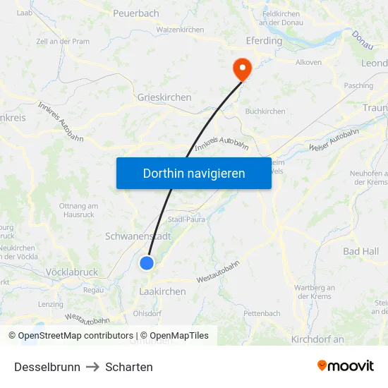 Desselbrunn to Scharten map
