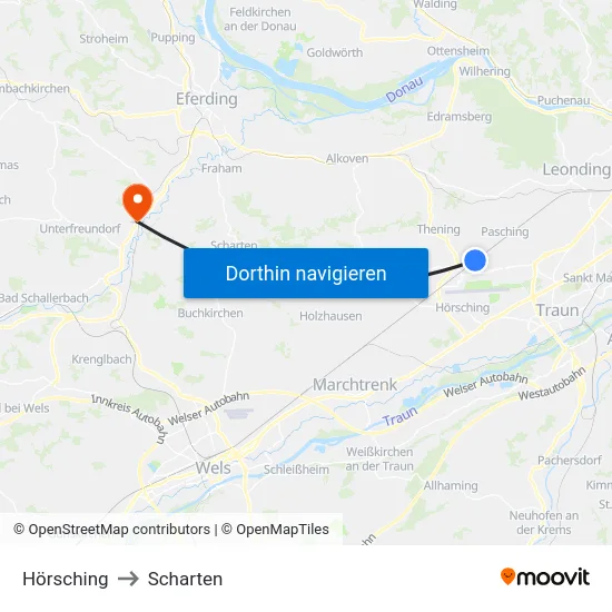 Hörsching to Scharten map