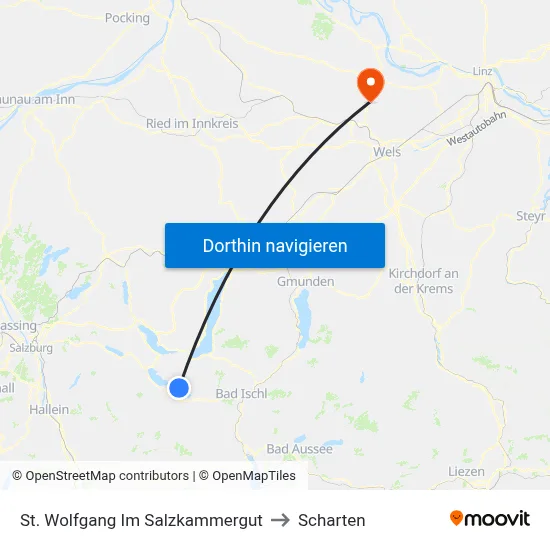St. Wolfgang Im Salzkammergut to Scharten map