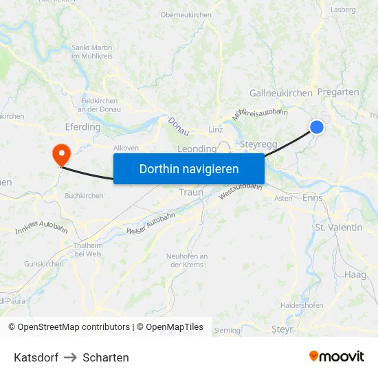 Katsdorf to Scharten map
