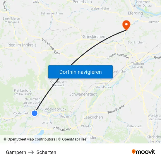 Gampern to Scharten map