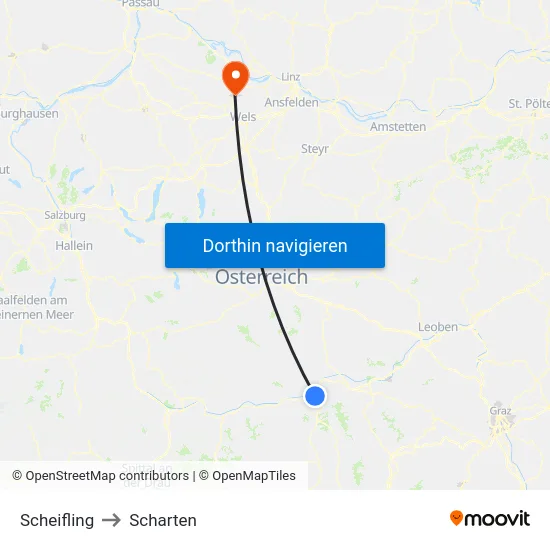 Scheifling to Scharten map