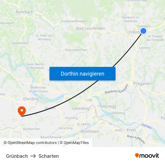 Grünbach to Scharten map