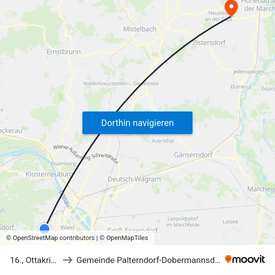 16., Ottakring to Gemeinde Palterndorf-Dobermannsdorf map