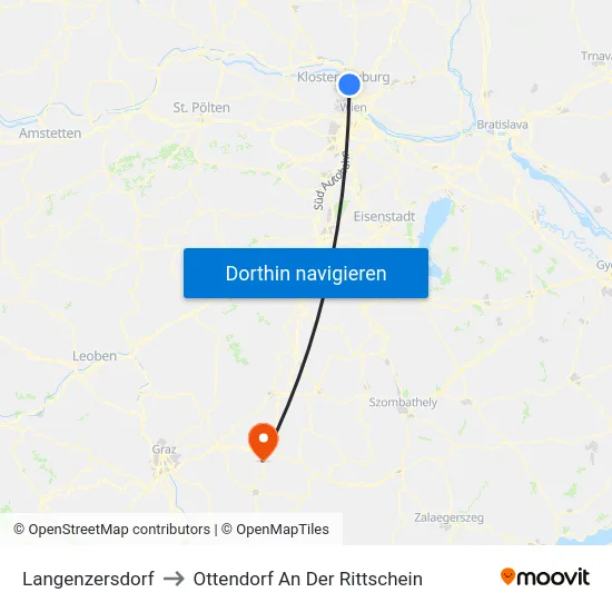 Langenzersdorf to Ottendorf An Der Rittschein map