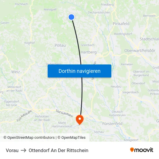Vorau to Ottendorf An Der Rittschein map