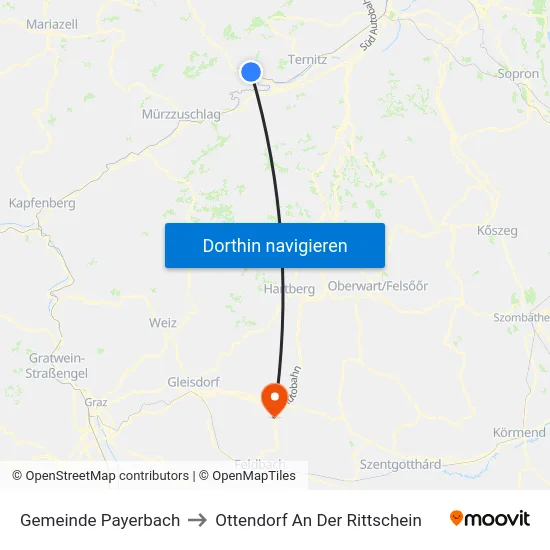 Gemeinde Payerbach to Ottendorf An Der Rittschein map