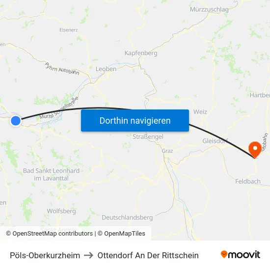 Pöls-Oberkurzheim to Ottendorf An Der Rittschein map