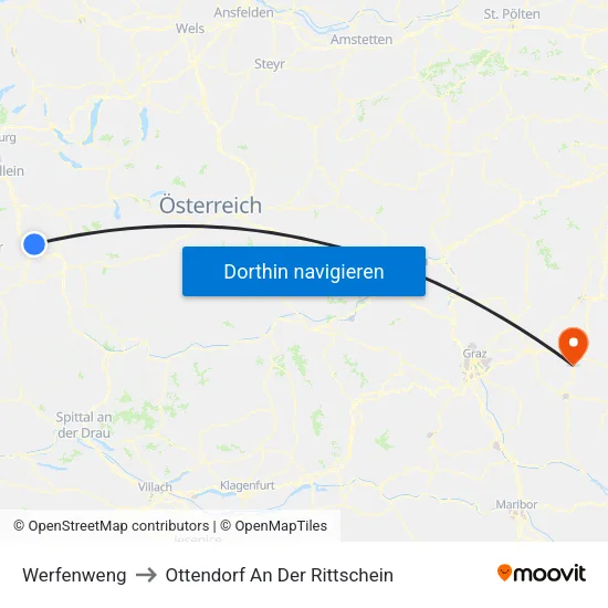 Werfenweng to Ottendorf An Der Rittschein map