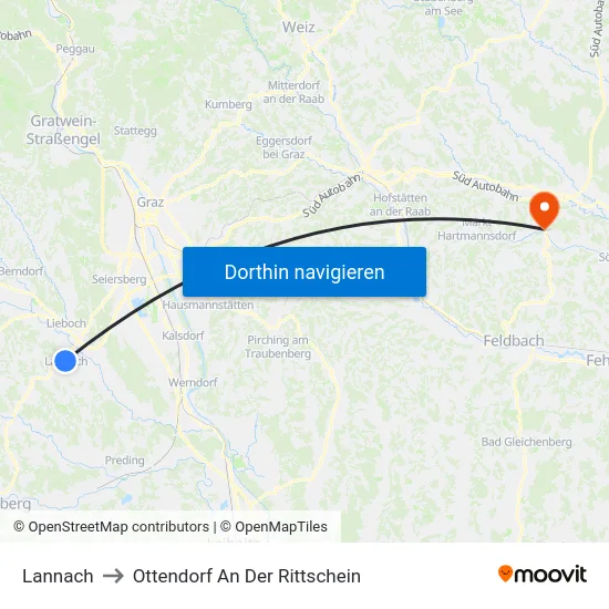 Lannach to Ottendorf An Der Rittschein map