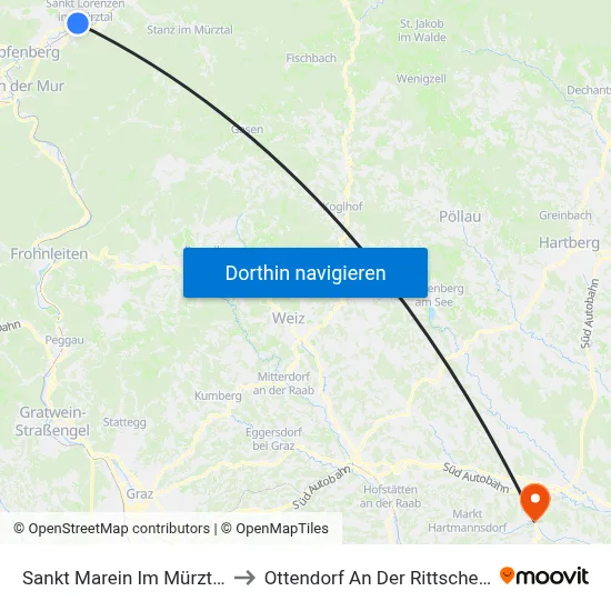 Sankt Marein Im Mürztal to Ottendorf An Der Rittschein map