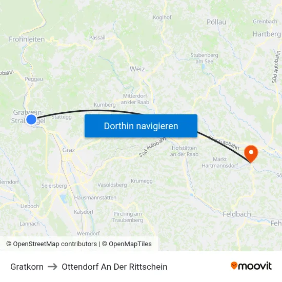 Gratkorn to Ottendorf An Der Rittschein map