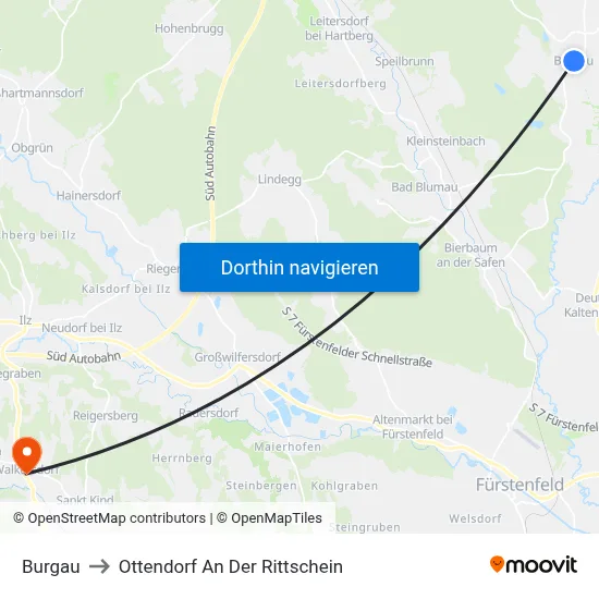 Burgau to Ottendorf An Der Rittschein map