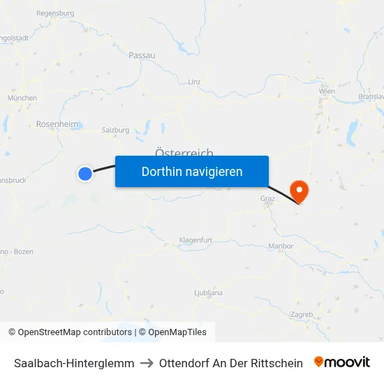 Saalbach-Hinterglemm to Ottendorf An Der Rittschein map