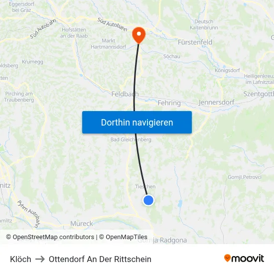 Klöch to Ottendorf An Der Rittschein map