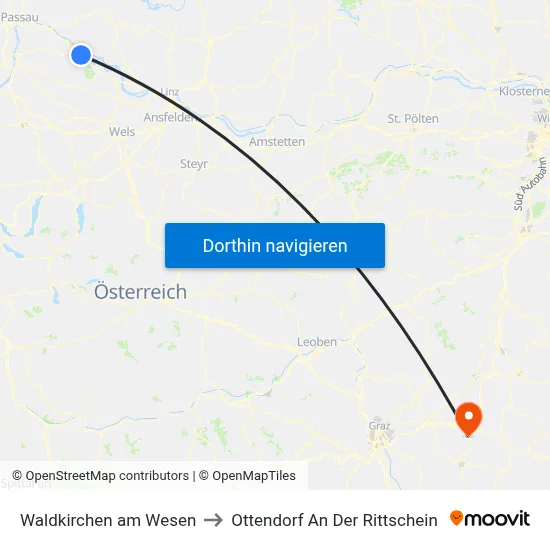 Waldkirchen am Wesen to Ottendorf An Der Rittschein map