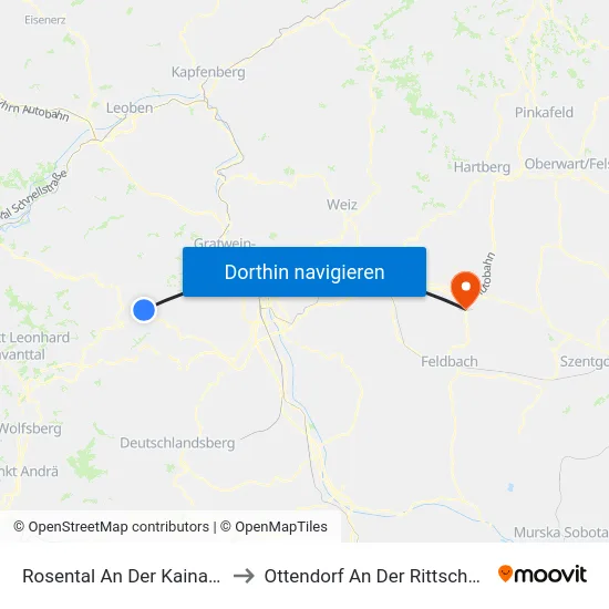 Rosental An Der Kainach to Ottendorf An Der Rittschein map