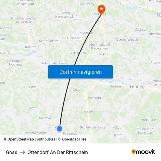 Gnas to Ottendorf An Der Rittschein map