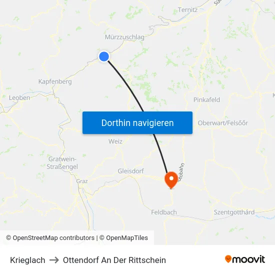 Krieglach to Ottendorf An Der Rittschein map