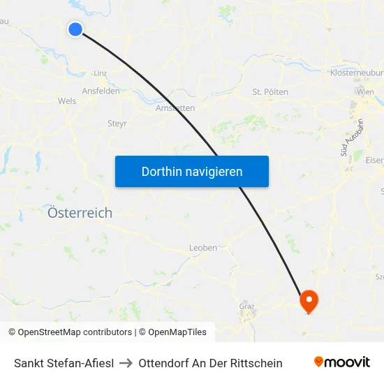 Sankt Stefan-Afiesl to Ottendorf An Der Rittschein map