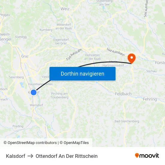 Kalsdorf to Ottendorf An Der Rittschein map
