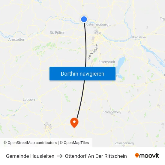 Gemeinde Hausleiten to Ottendorf An Der Rittschein map