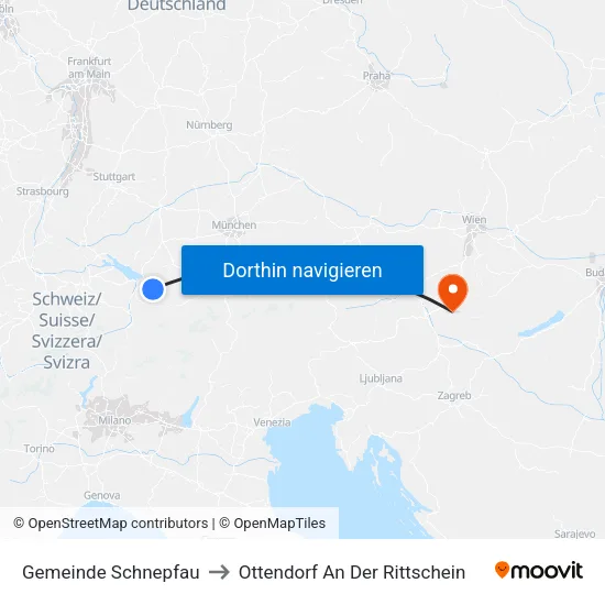 Gemeinde Schnepfau to Ottendorf An Der Rittschein map