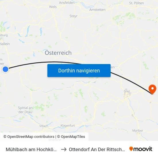 Mühlbach am Hochkönig to Ottendorf An Der Rittschein map