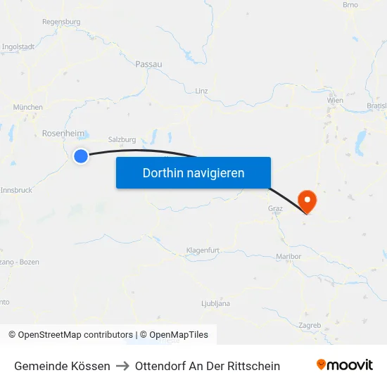 Gemeinde Kössen to Ottendorf An Der Rittschein map