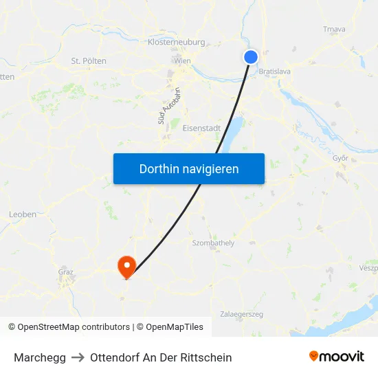 Marchegg to Ottendorf An Der Rittschein map