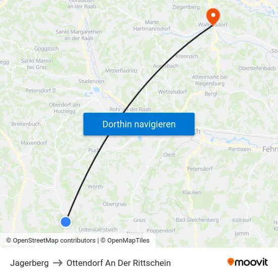 Jagerberg to Ottendorf An Der Rittschein map