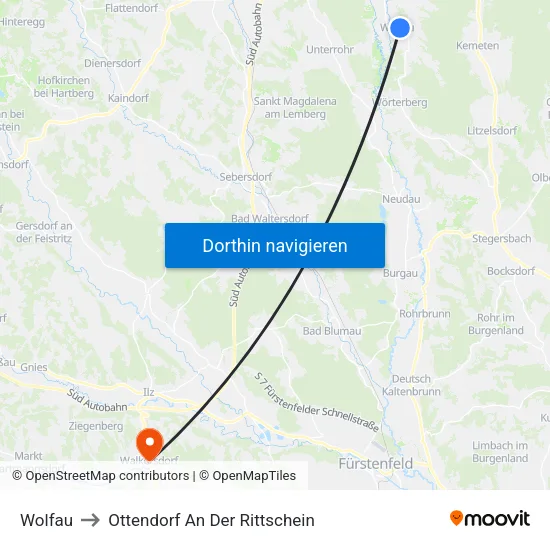 Wolfau to Ottendorf An Der Rittschein map