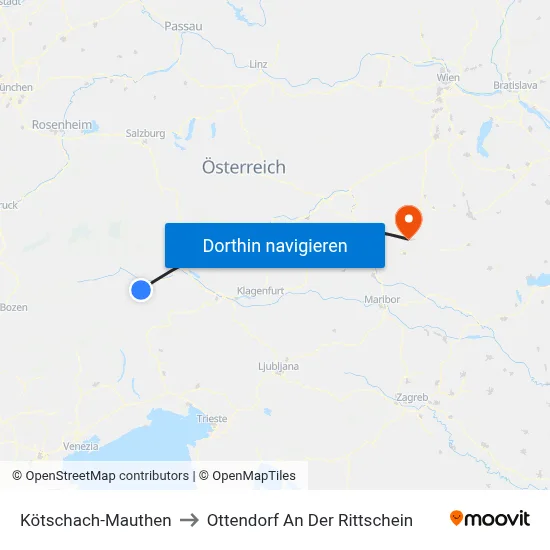 Kötschach-Mauthen to Ottendorf An Der Rittschein map