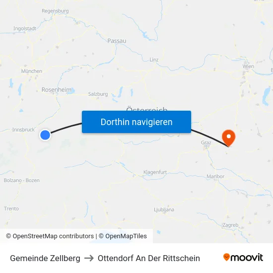 Gemeinde Zellberg to Ottendorf An Der Rittschein map