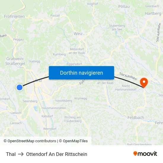 Thal to Ottendorf An Der Rittschein map