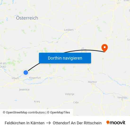 Feldkirchen In Kärnten to Ottendorf An Der Rittschein map