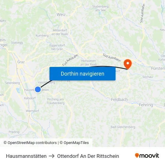 Hausmannstätten to Ottendorf An Der Rittschein map