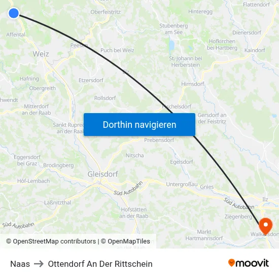 Naas to Ottendorf An Der Rittschein map