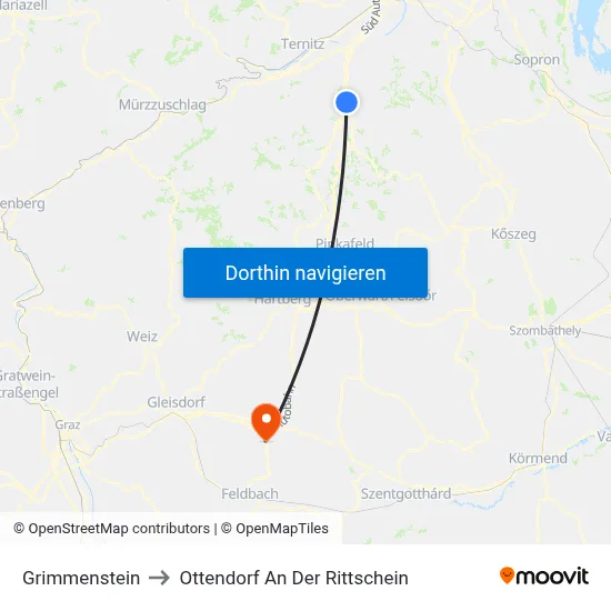 Grimmenstein to Ottendorf An Der Rittschein map